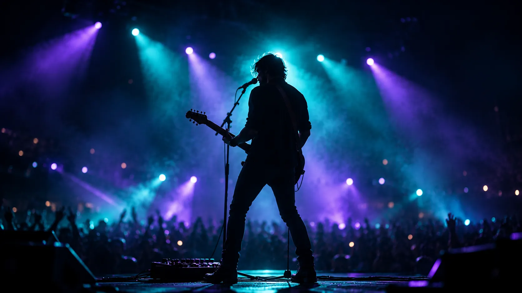 Music artist performing live on stage at a concert venue